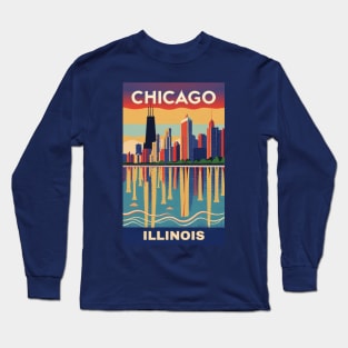 A Vintage Travel Art of Chicago - Illinois - US Long Sleeve T-Shirt